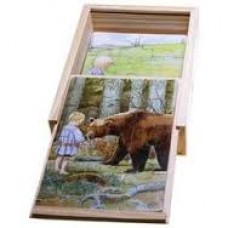 Beskow, Elsa: Vier houten puzzels van 12 stukjes in houten box